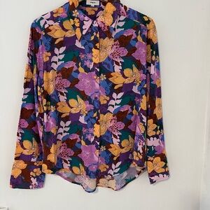 SUNCOO Multicolor Floral Button-Up Blouse with Purple and Yellow Accents